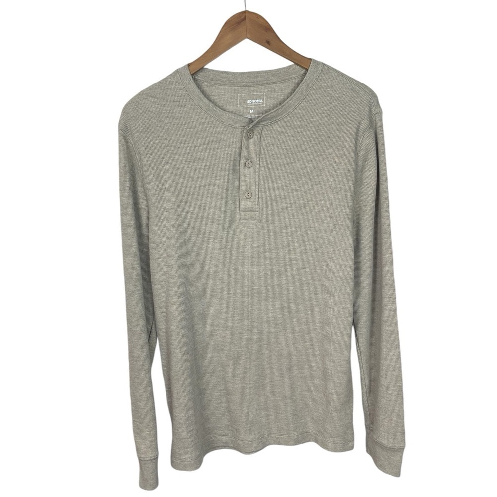 LS385 Men’s Sonoma Brand Thermal Waffle Long Sleeve Henley Shirt M
